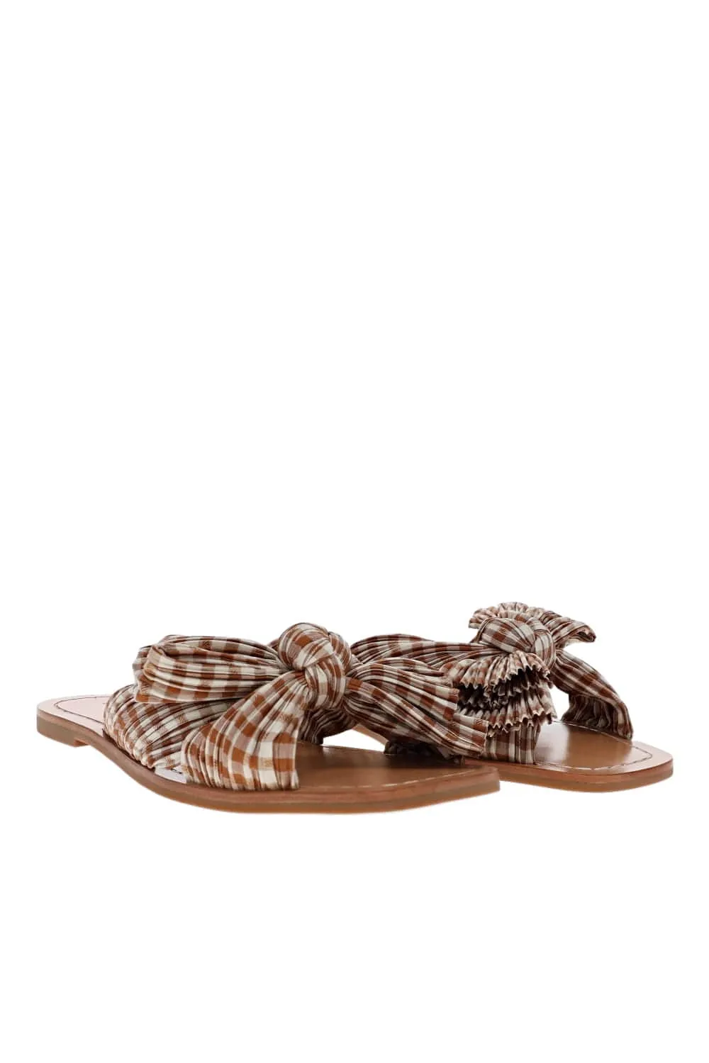 Rima Pleated Brown Gingham Bow Sandal