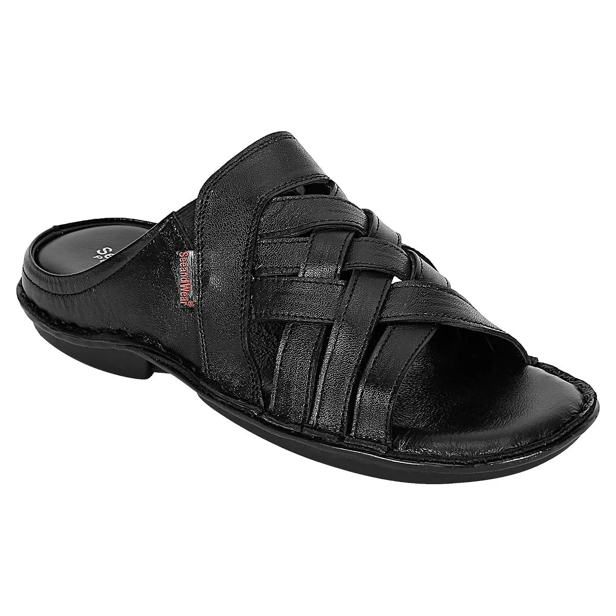 SeeandWear Men Leather Black Sandal