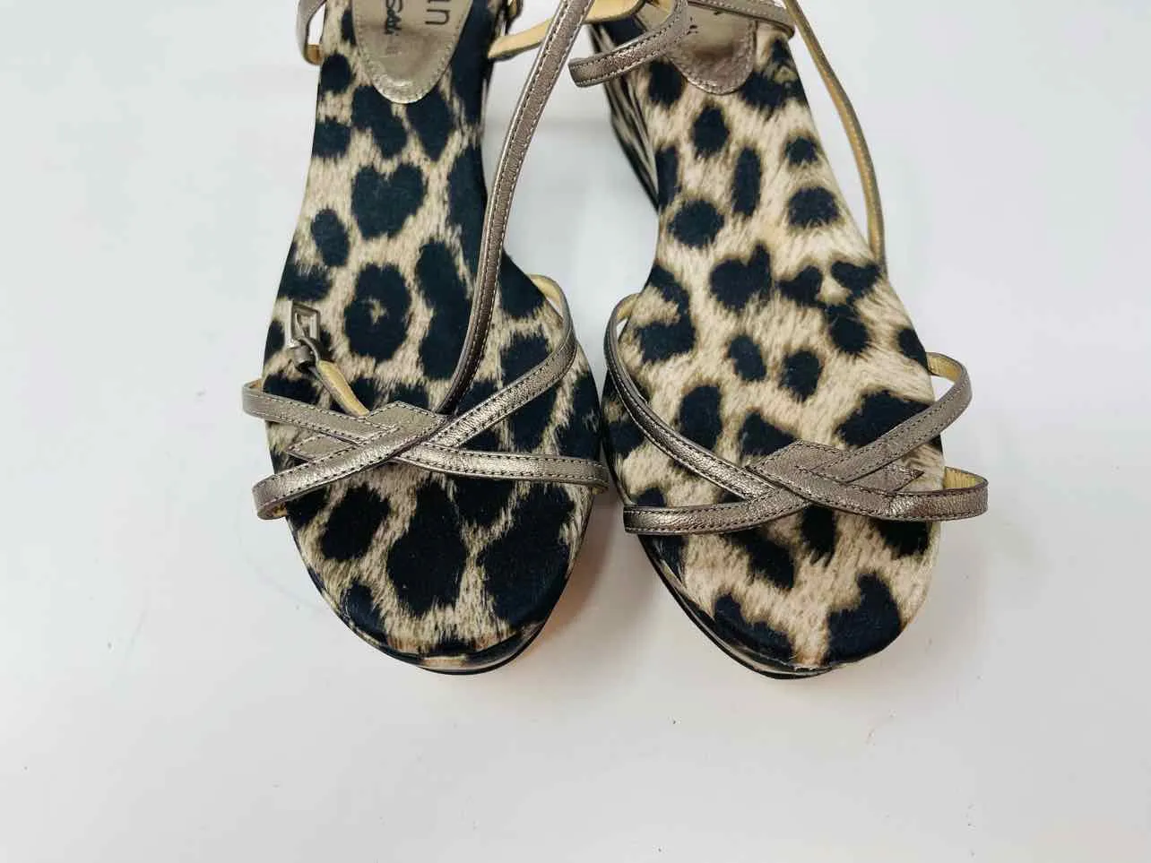 Size 7 Black/Beige Animal Print Shoes Wedge Sandal