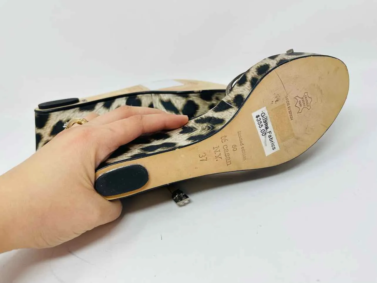 Size 7 Black/Beige Animal Print Shoes Wedge Sandal