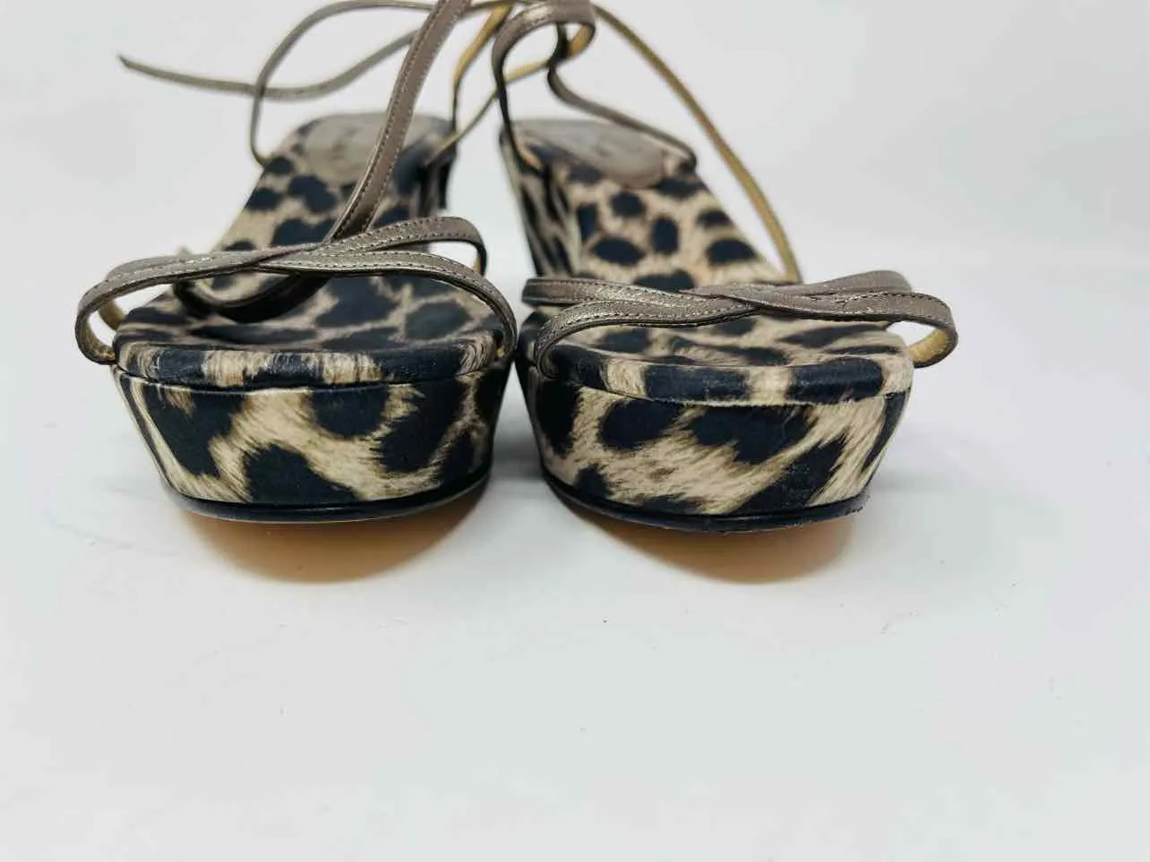 Size 7 Black/Beige Animal Print Shoes Wedge Sandal