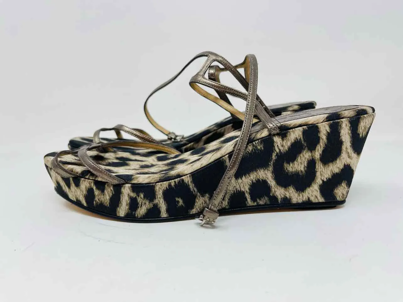 Size 7 Black/Beige Animal Print Shoes Wedge Sandal