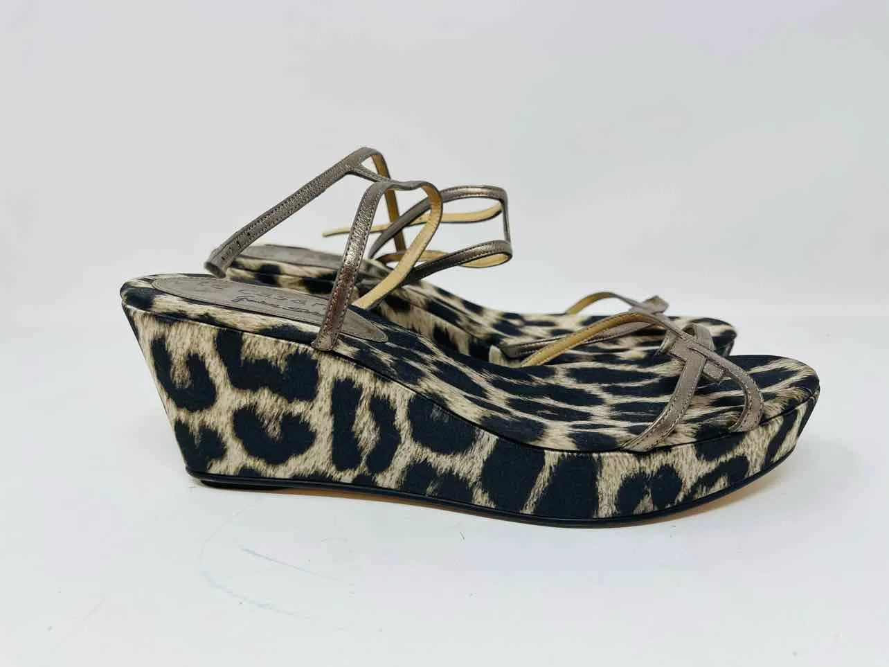 Size 7 Black/Beige Animal Print Shoes Wedge Sandal