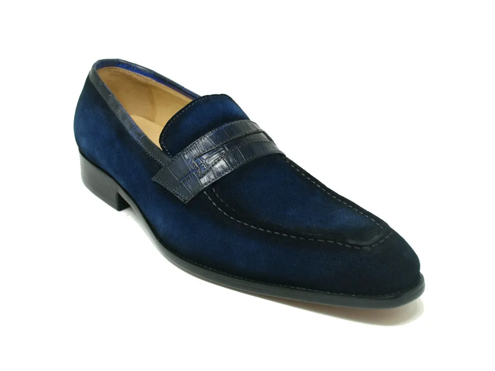 Suede Penny Loafer w/ Leather Trim