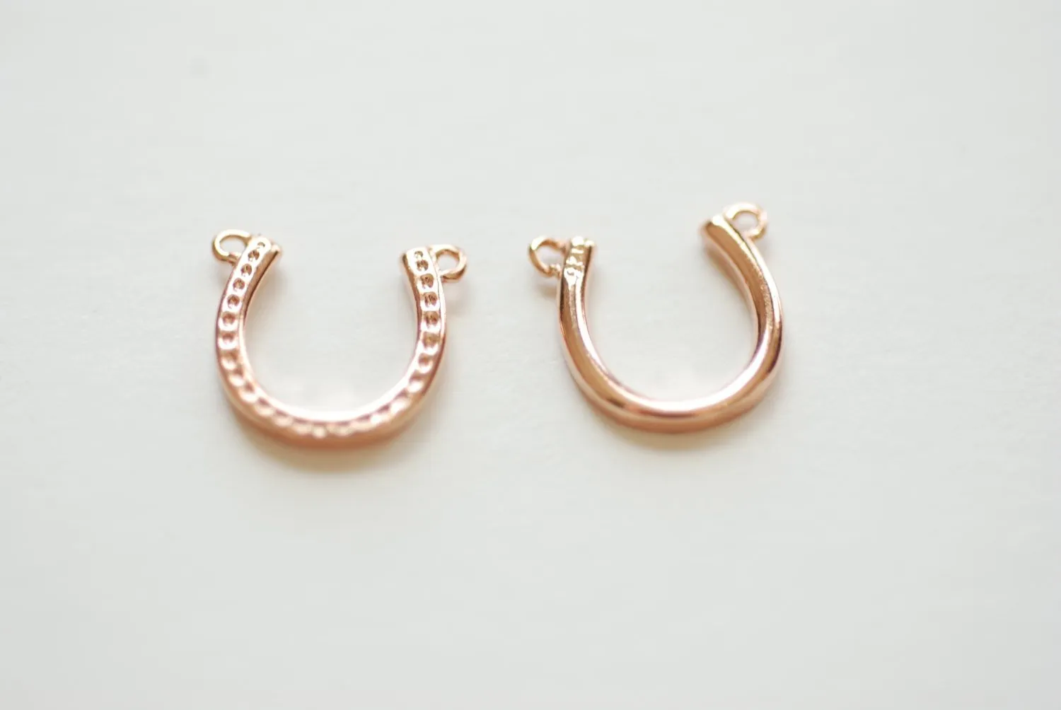 Vermeil Rose Gold Horseshoe Charm - small and thin horse shoe connector charm, vermeil pink gold horse shoe, Gold Horse Shoe Charm, 157