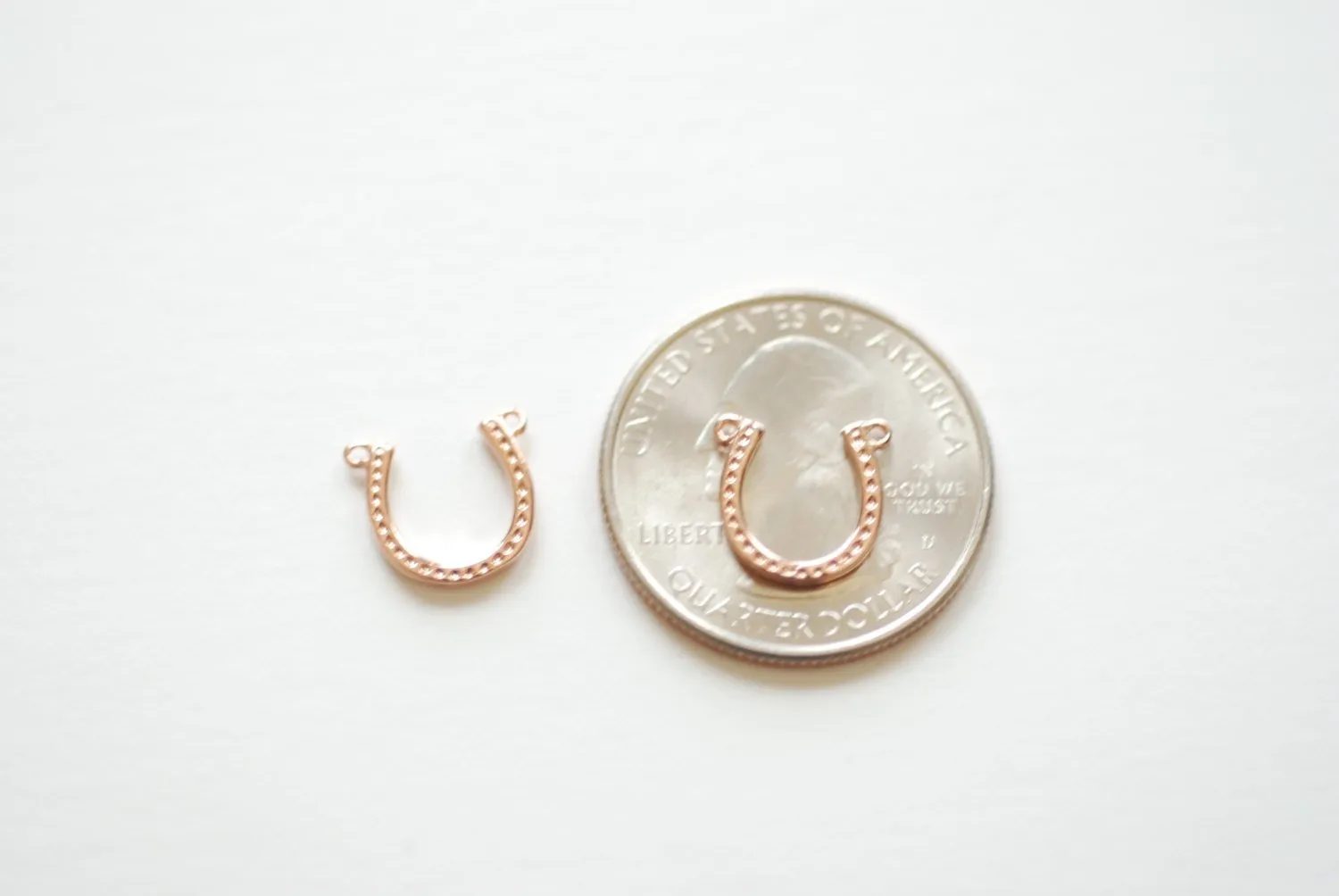 Vermeil Rose Gold Horseshoe Charm - small and thin horse shoe connector charm, vermeil pink gold horse shoe, Gold Horse Shoe Charm, 157