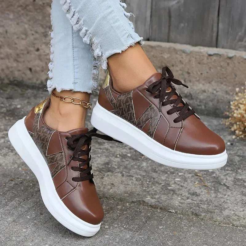 Women's Shoes Casual Sneakers Women's Round Toe Platform Shoes Lace-Up Tennis Women Vulcanized Shoes Printed Women's Loafers