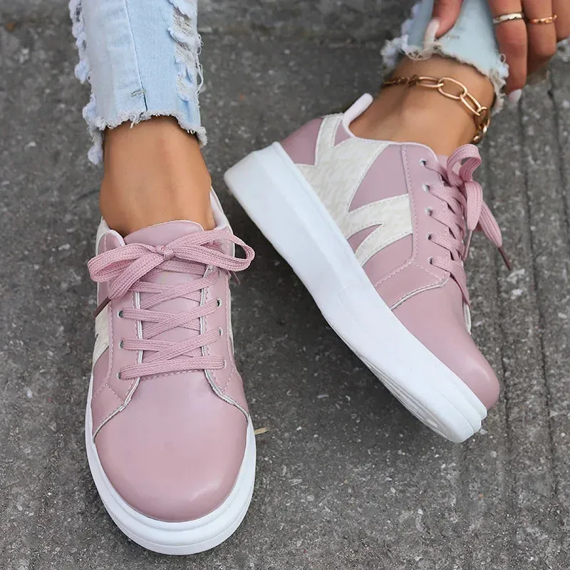 Women's Shoes Casual Sneakers Women's Round Toe Platform Shoes Lace-Up Tennis Women Vulcanized Shoes Printed Women's Loafers