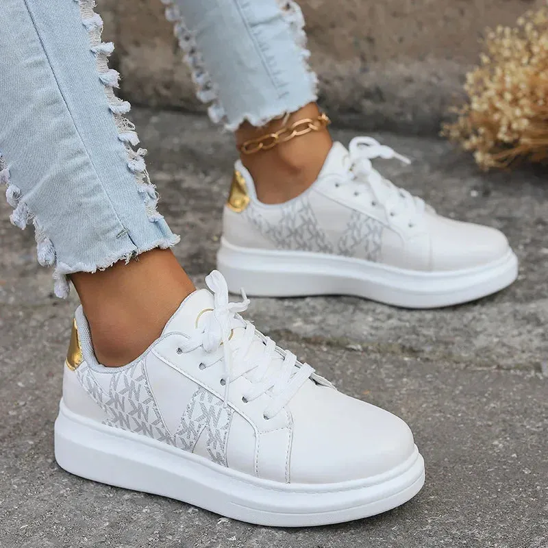 Women's Shoes Casual Sneakers Women's Round Toe Platform Shoes Lace-Up Tennis Women Vulcanized Shoes Printed Women's Loafers